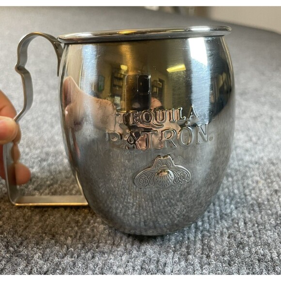 Patron Tequila Stainless Moscow Mule Mug Embossed Bee Logo Shaped Handle - Picture 3 of 8